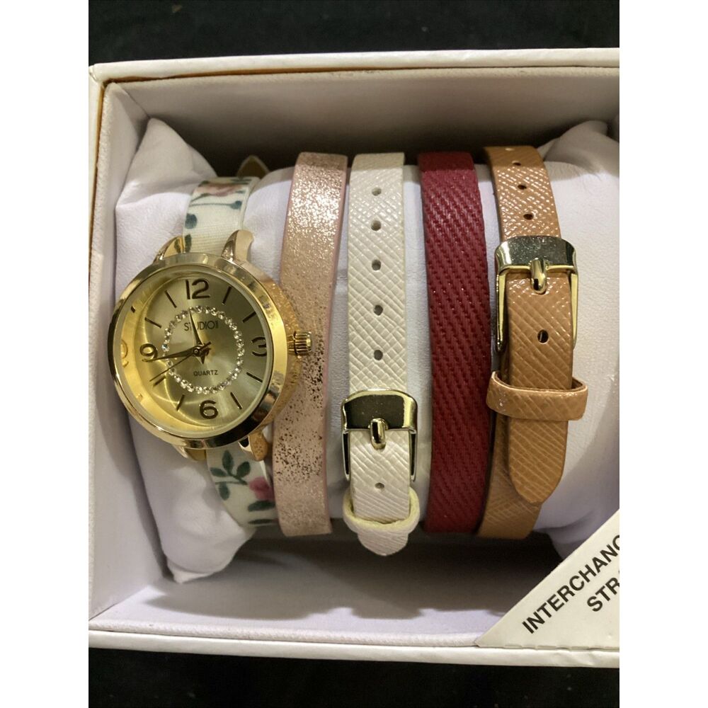Studio Time Gold Quartz Watch Gift Set with 5 Interchangeable Bands
